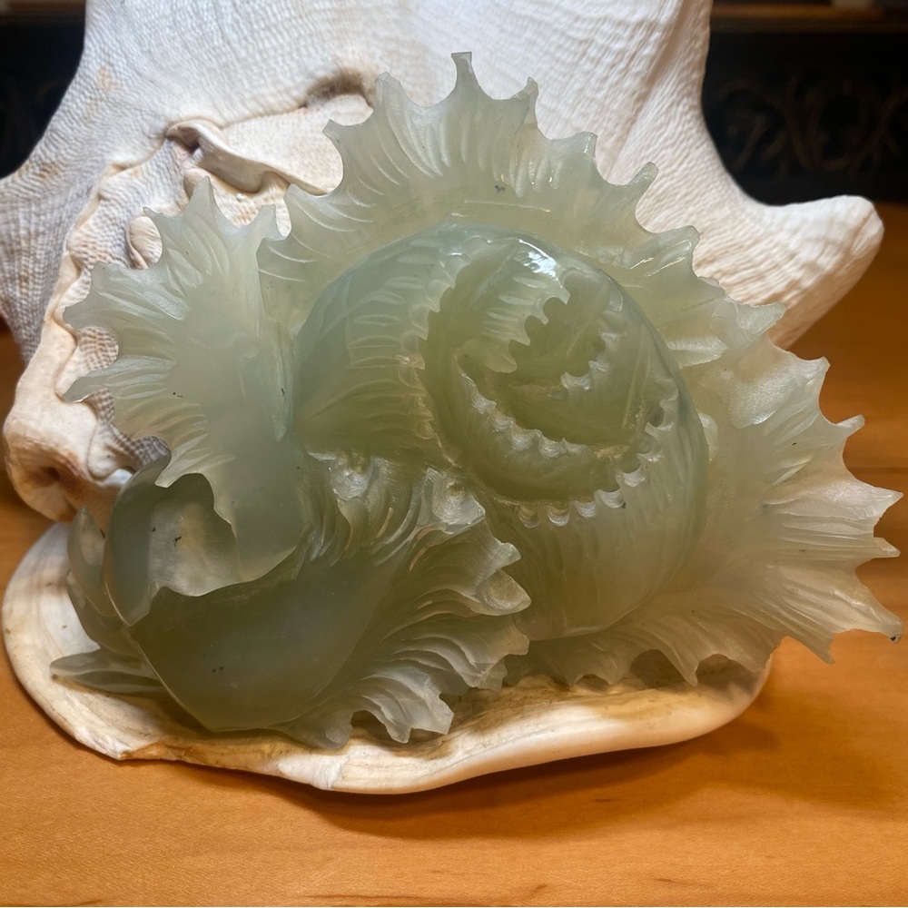Genuine Natural Jade Handcarved Lucky Cabbage Statue Jadeite 6”L
